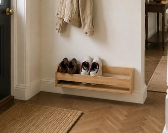 Handcrafted Oak Wall Mounted Shoe Rack, Entryway Storage, Hallway, Porch