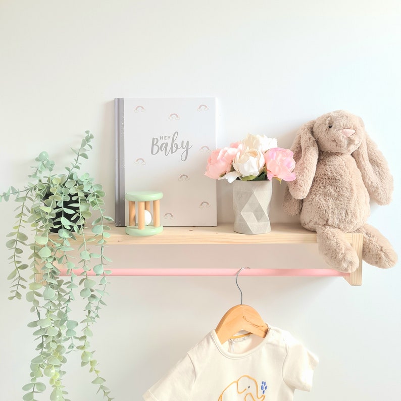 Nursery Shelf With Rail and Peg Hooks Nursery Shelf Decor Etsy UK