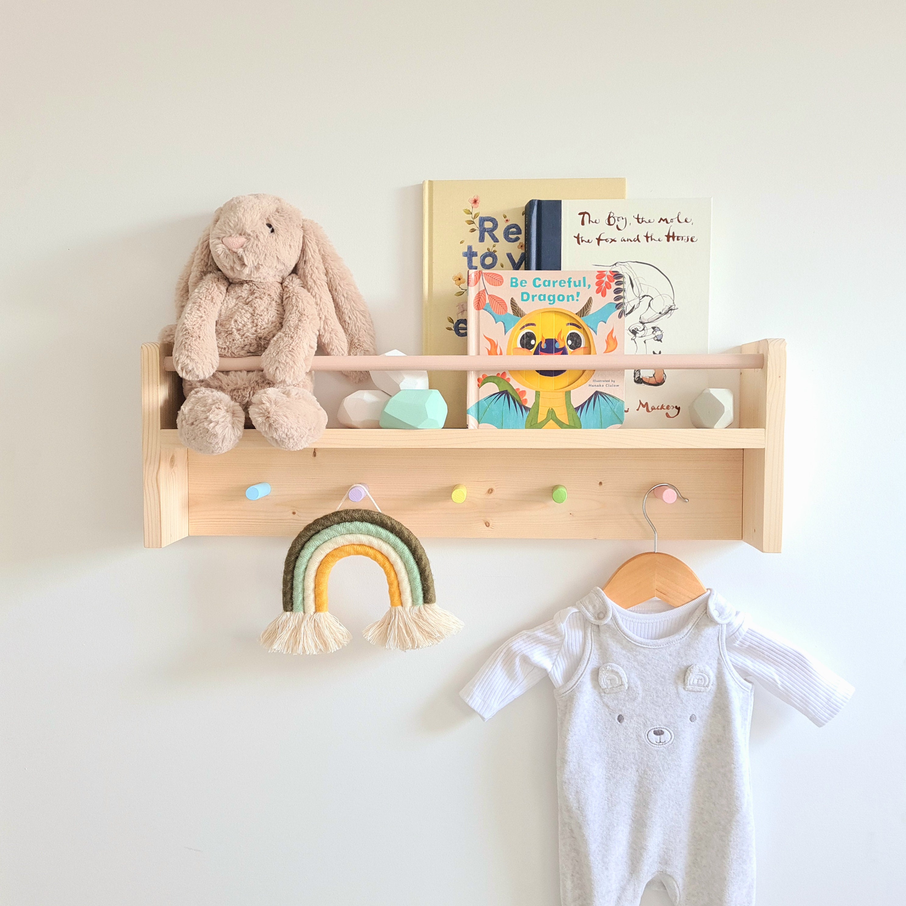 Nursery Shelf With Rail and Peg Hooks Nursery Shelf Decor Etsy UK