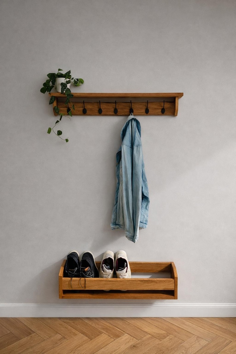 Handmade Wooden Wall Mounted Shoe Rack, Entryway Storage image 10
