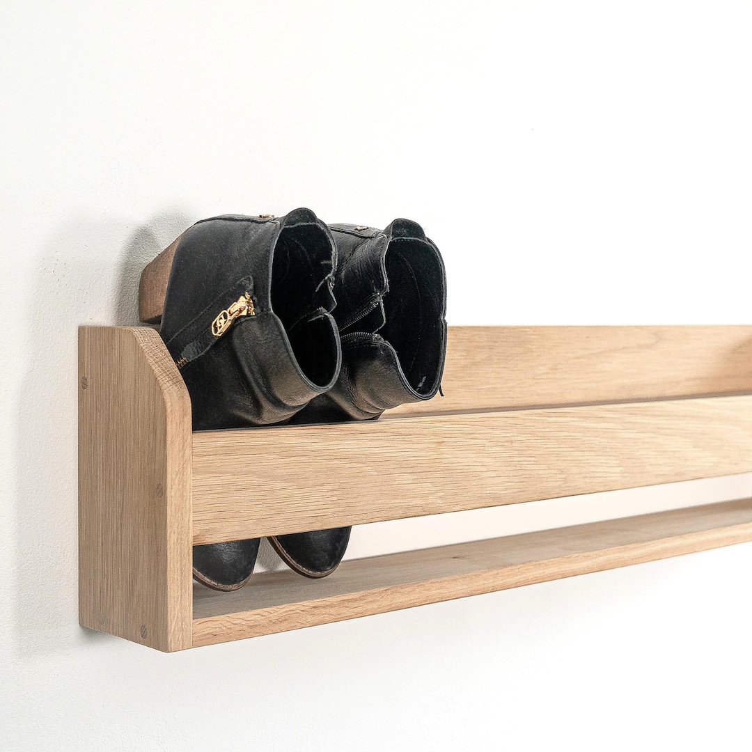 Wall Mounted Shallow Shoe Storage Cabinet Oak Shoe Rack, Shoe