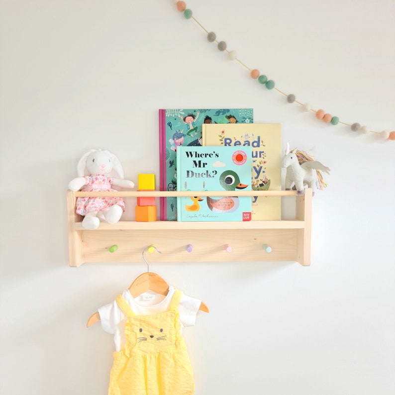 Nursery Shelf With Rail and Peg Hook Modern Boho Baby Nursery Etsy UK