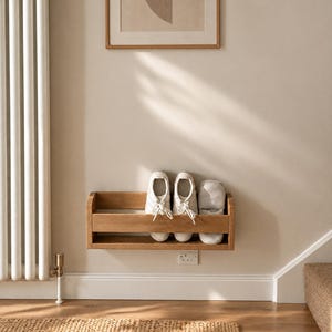 Handmade Wooden Wall Mounted Shoe Rack, Entryway Storage image 2