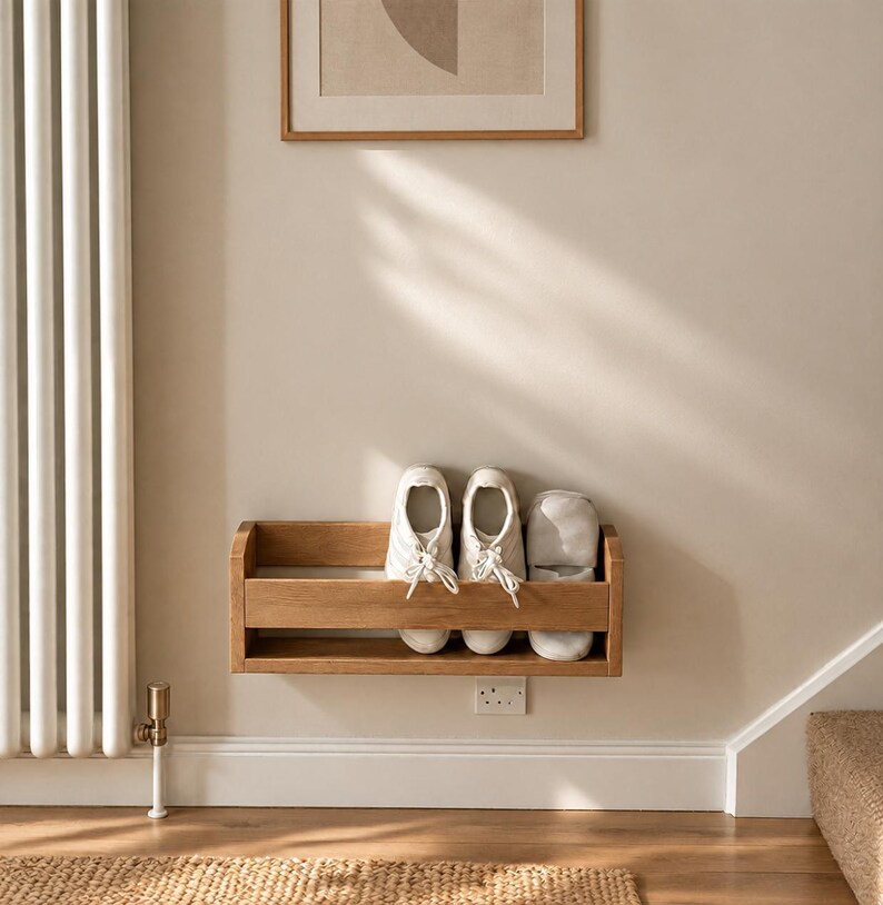 Handmade Wooden Wall Mounted Shoe Rack, Entryway Storage image 2