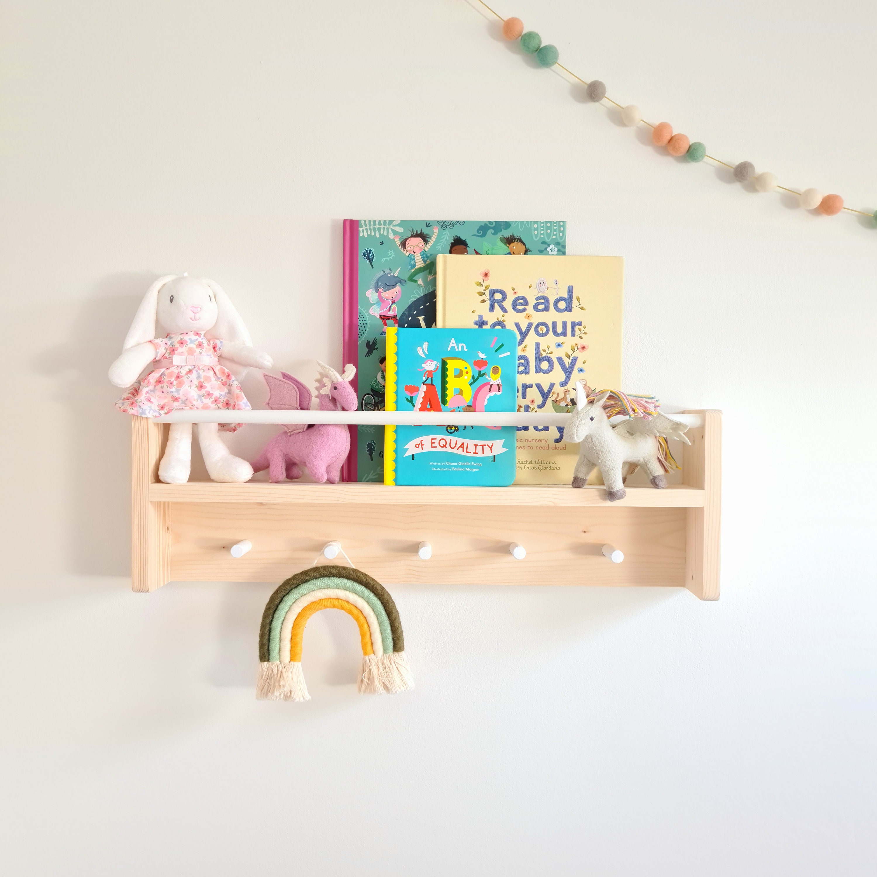 Nursery Shelf With Rail and Peg Hook Modern Boho Baby Nursery Etsy UK