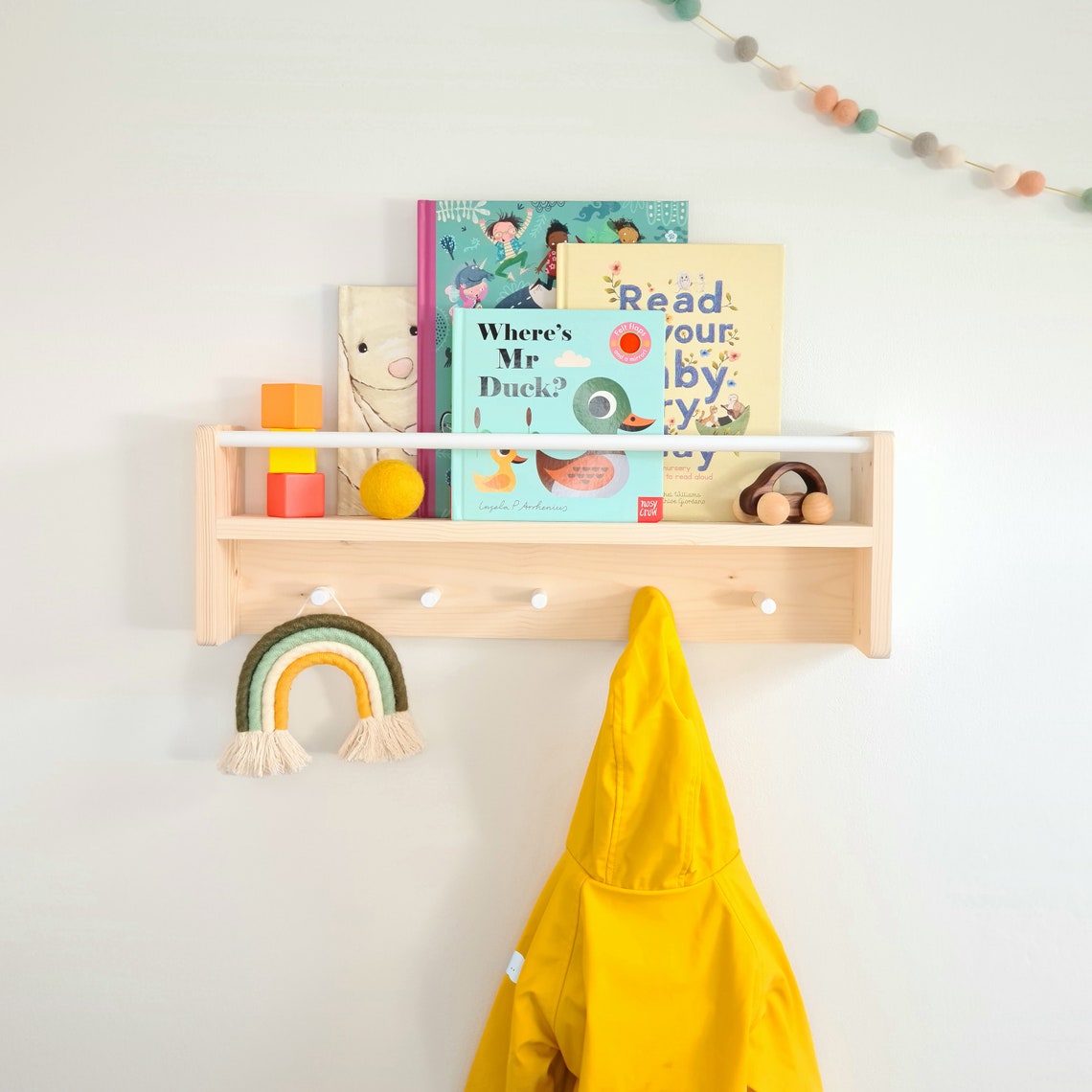 Nursery Shelf With Rail and Peg Hook Modern Boho Baby Nursery Etsy UK