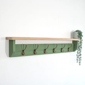 OAK Shelf With GREEN Coat Rack ( 10cm Deep), Shelf With Hooks, Black ...