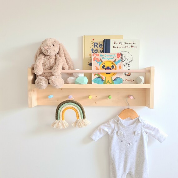 Nursery Shelf With Rail and Peg Hook Modern Boho Baby Nursery Etsy UK
