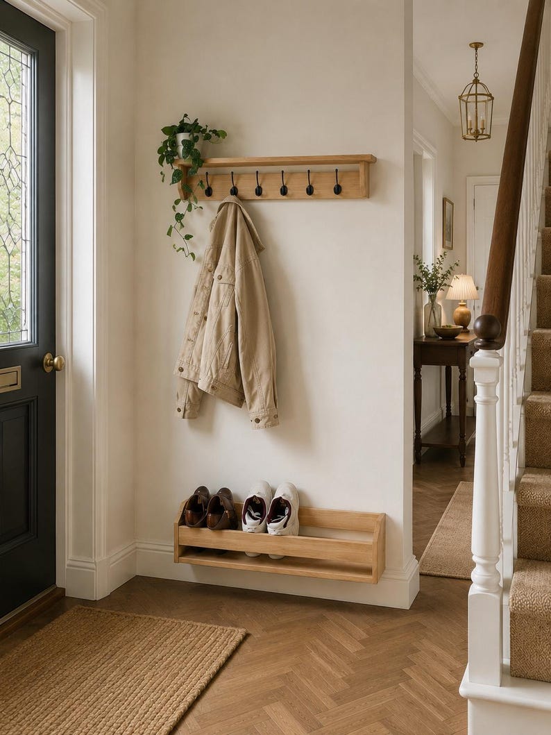 Handmade Wooden Wall Mounted Shoe Rack, Entryway Storage image 6