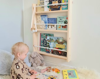 Nursery Bookshelf for kids, Floating wooden nursery wall shelf decor, Montessori Bookshelf