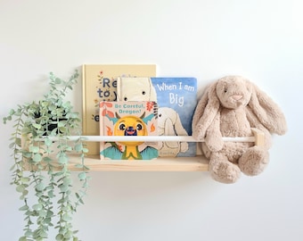 Nursery Book Shelf with Rail for Baby Room, Nursery Shelves, Book Shelf for children books