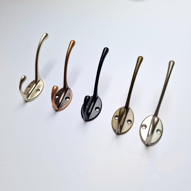 multiple hook options, chrome hooks, brass hooks, black hooks, silver hooks, copper hooks