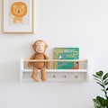 Handmade White Nursery Shelf with Rail & Wooden Pegs – Floating Bookshelf for Baby Room, Kids Wall Shelf, Boho Scandi Nursery Décor
