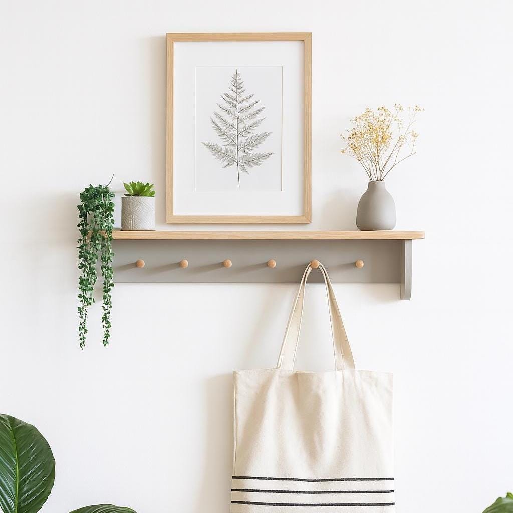 Grey shaker peg shelf. Can be used in...