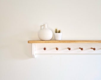 Nursery shelf with pegs. Can be used in Nursery, Kitchen, Hallway, Entryway, Utility room. Shelf with peg hangers for coats, mugs, or decor