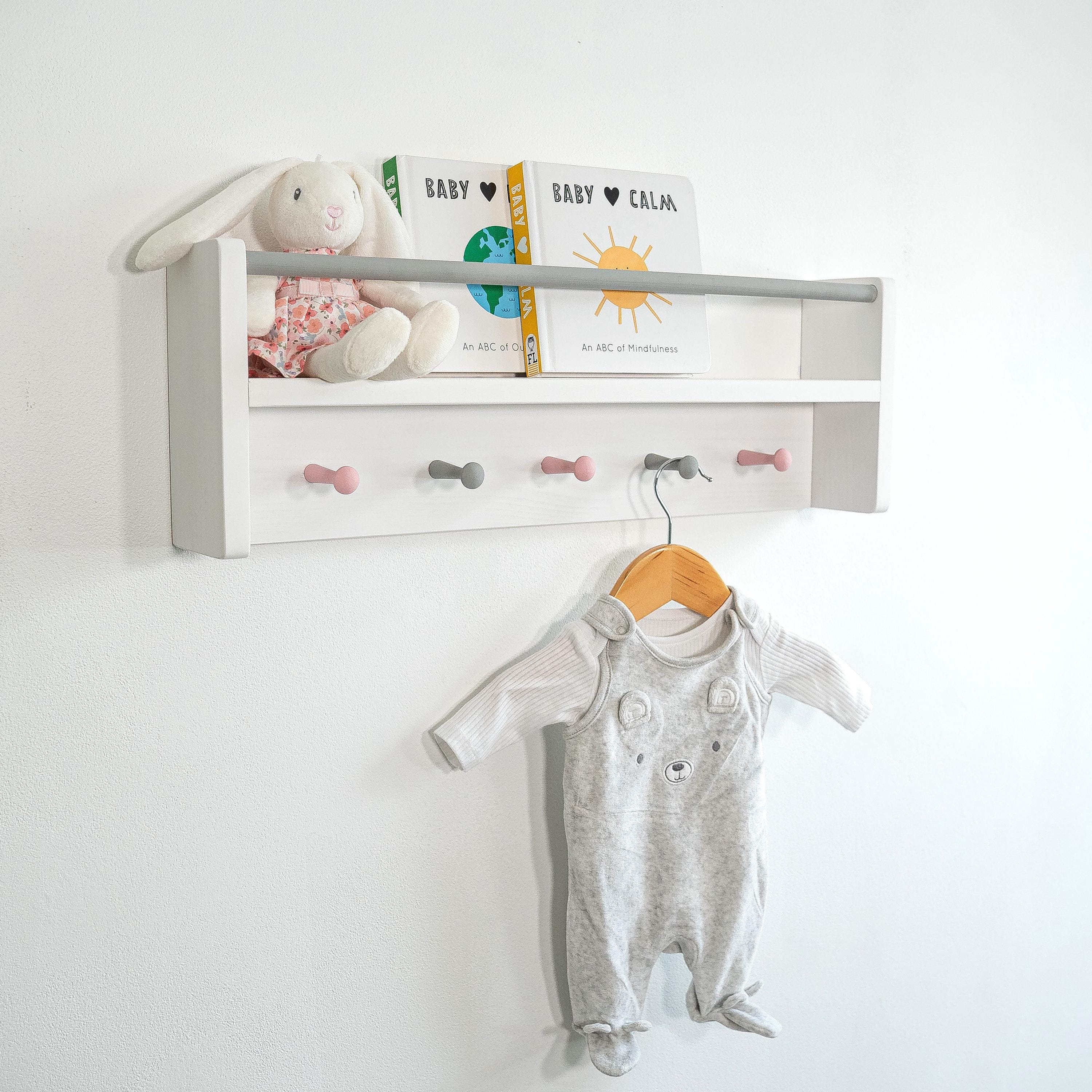 White Nursery Shelf With Rail and Pegs Nursery Shelf Decor Floating Bookshelf Nursery Bookcase With Rail and Pegs Nursery Wall Decor Etsy