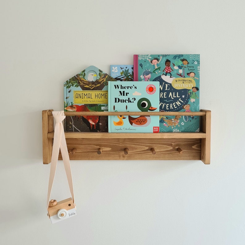 Nursery Shelf With Rail and Peg Hooks Nursery Shelf Decor Etsy UK