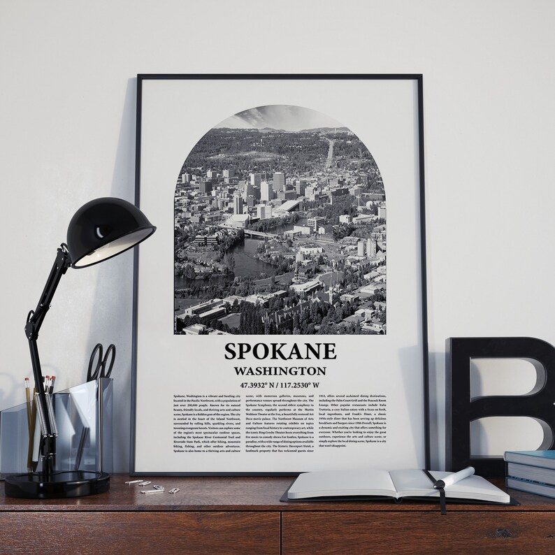 Spokane City Poster Inspired Newspaper, Spokane Print, Photo, Artwork