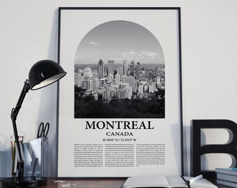 Montreal Poster Inspired Newspaper, Montreal Black and White Travel Poster, Montreal Print, Montreal Photo, Artwork, Canada Travel Wall Art