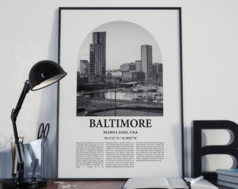 Baltimore Poster Inspired Newspaper, Baltimore Black and White Travel Poster, Baltimore Maryland Travel Art, Baltimore Print, Photo, Artwork