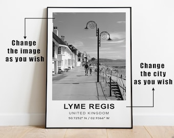 Lyme Regis Travel Poster, Lyme Regis Black and White Poster, Lyme Regis Minimalist Wall Art, Lyme Regis Wall Decor, Lyme Regis Gift Print