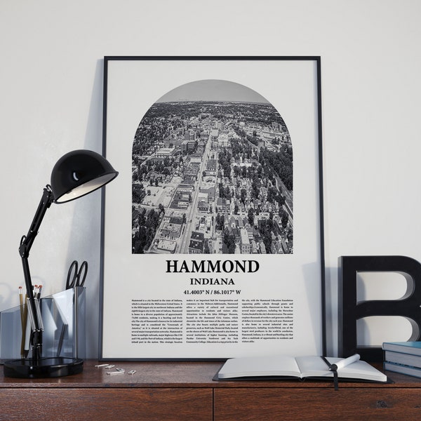Hammond City Poster Inspired Newspaper, Hammond City Print, Photo, Artwork, Hammond City Black and White Travel Poster, Indiana Travel Art