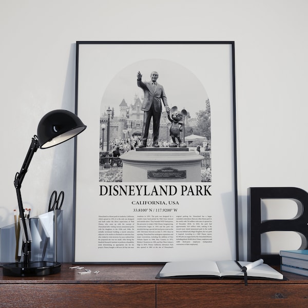 Disneyland Park Poster Inspired Newspaper, Disneyland Park Print, Photo, Artwork, Wall Decor, Disneyland Park Black and White Travel Poster