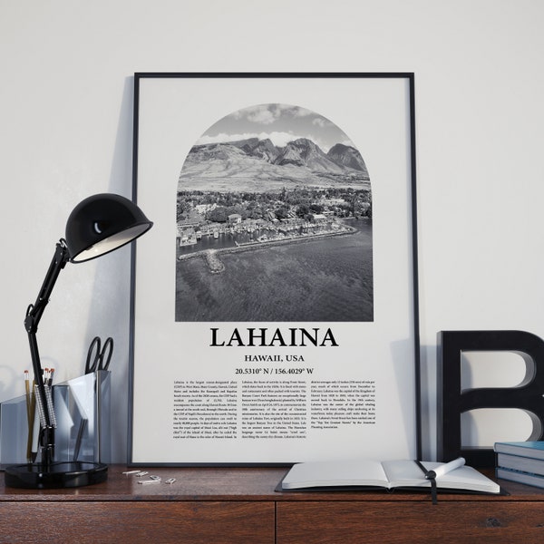 Lahaina Poster Inspired Newspaper, Lahaina Print, Lahaina Photo, Lahaina Artwork, Lahaina Art Print, Lahaina Black and White Travel Poster