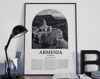 Armenia Poster, Armenia Art Print, Armenia Travel Print Affiche noir et blanc, Armenia Wall Art Print Minimalist, Europe Poster