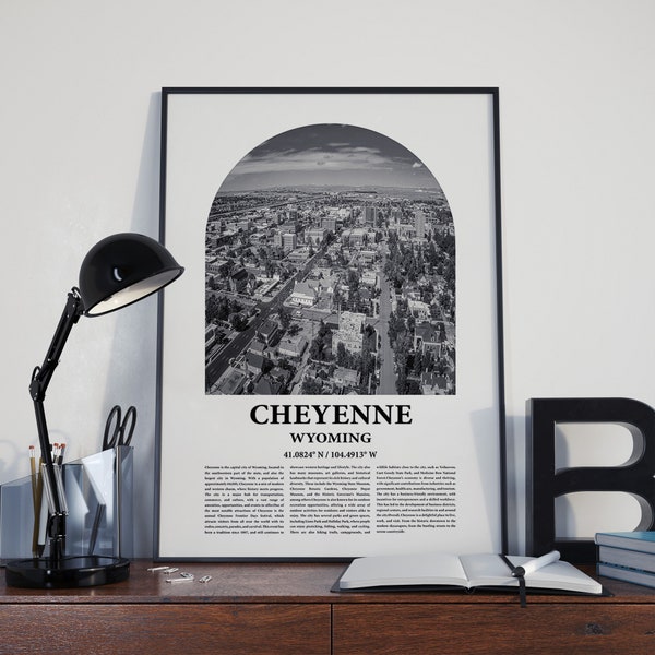 Cheyenne Poster Inspired Newspaper, Cheyenne Print, Photo, Artwork, Art Print, Cheyenne Black and White Travel Poster, Wyoming Poster Art