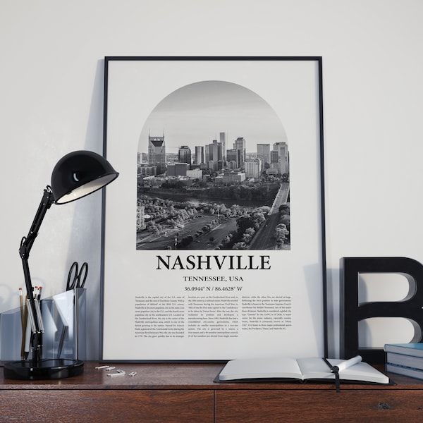 Nashville Poster Inspired Newspaper, Nashville Black and White Travel Poster, Nashville Print, Nashville Photo, Nashville USA Travel Art