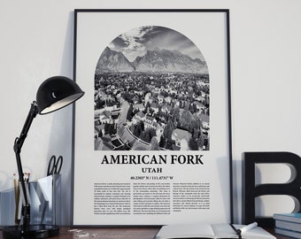American Fork City Poster Inspired Newspaper, American Fork City Print, Photo, American Fork City Black and White Travel Poster, Utah Travel