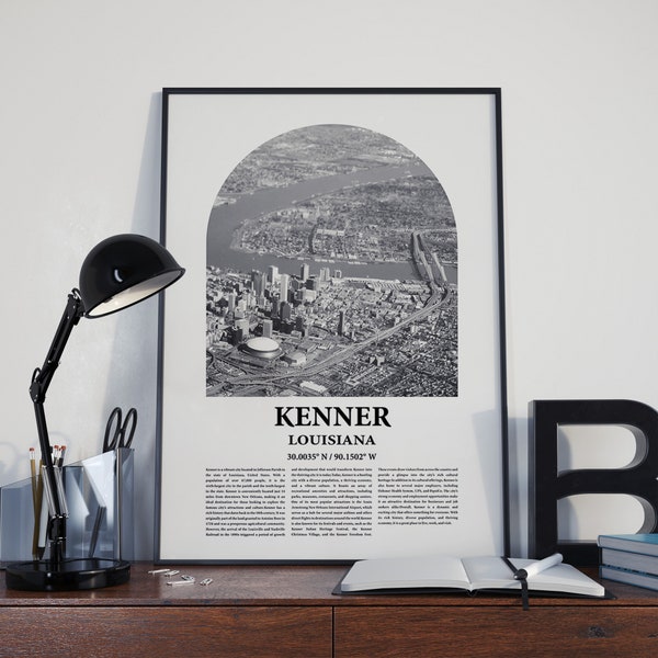 Kenner City Poster Inspired Newspaper, Kenner City Print, Photo, Artwork, Kenner City Black and White Travel Poster, Louisiana Travel Art