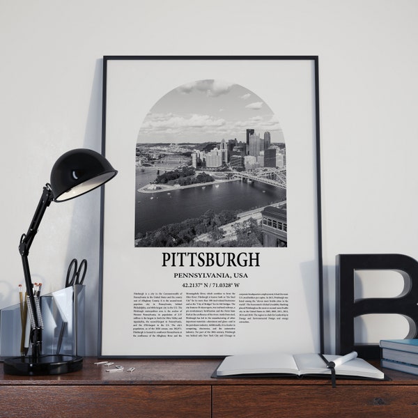 Pittsburgh Poster Inspired Newspaper, Pittsburgh Print, Photo, Pittsburgh Artwork, Pittsburgh Pennsylvania Black and White Travel Poster