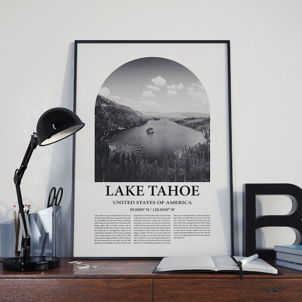 Lake Tahoe Poster Inspired Newspaper, Lake Tahoe Black and White Travel Poster, Lake Tahoe Print, Lake Tahoe Photo, Lake Tahoe Artwork