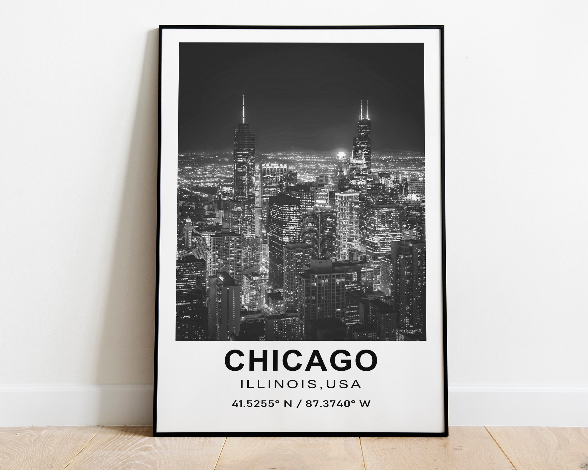 Chicago Travel Poster Chicago Black and White Poster Chicago Etsy
