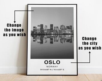 Oslo Travel Poster, Oslo Black and White Poster, Oslo Minimalist Wall Art, Oslo Wall Decor, Oslo Gift Print, Oslo Norway Travel Print Art