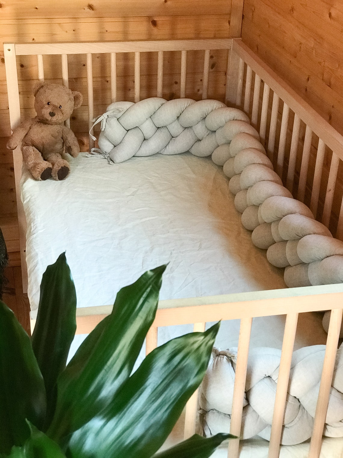 Linen Double Braided Baby Crib Bumper Braid Cot Bumper Knot Etsy
