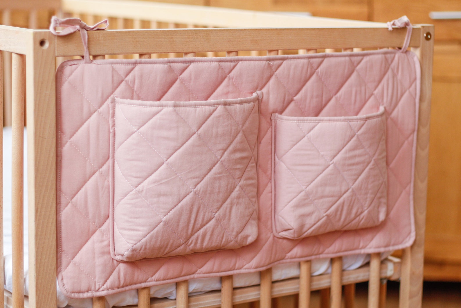 Crib Organizer Quilted Baby Cot Organic Cotton Bed Pocket Etsy