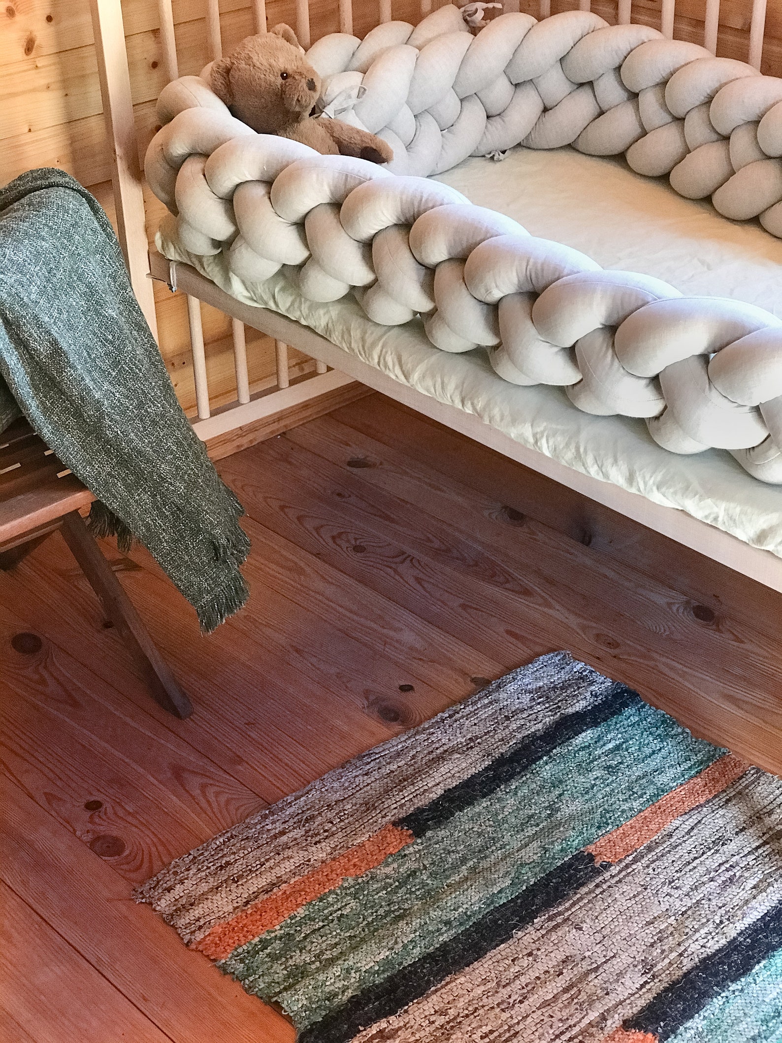 Linen Double Braided Baby Crib Bumper Braid Cot Bumper Knot Etsy