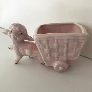 Vintage Baby LAMB Pastel PINK 1950s Glazed Pottery PLANTER Adorable!
