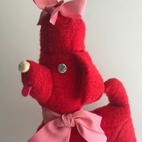Vintage 1950s Valentine shops PINK and RED POODLE Stuffed Plush Dog with Faceted Sparkle Eyes Cute!