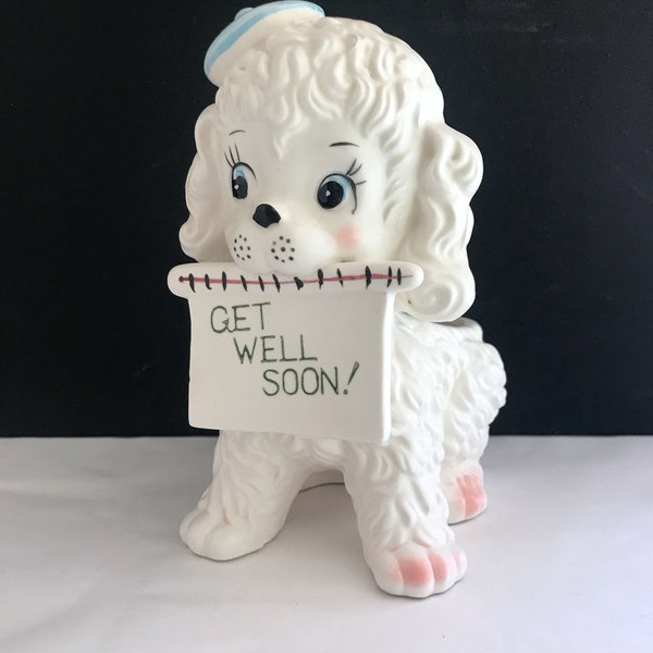 Vintage Japan NORCREST Ceramic Porcelain POODLE Dog Planter Kawaii Baby Face Get Well Soon 1950s Cute