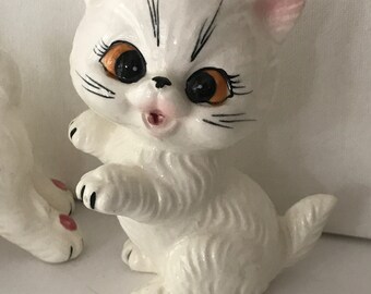 Vintage Japan KITTY Cat 3 Little White KITTENS TRIO Porcelain