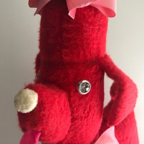 Vintage 1950s Valentine shops PINK and RED POODLE Stuffed Plush Dog with Faceted Sparkle Eyes Cute!