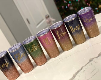 2 color personalized glitter tumbler