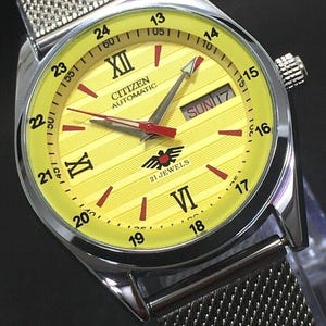 Vintage Citizen automatisk herrklocka 8200 japanskt urverk dag/datum gul urtavla