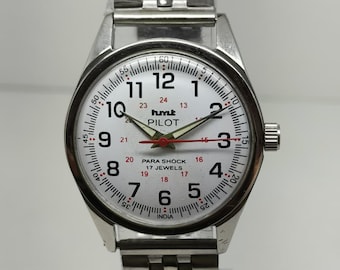 Reloj de pulsera vintage HMT Pilot mecánico de cuerda manual con esfera blanca y 17 joyas para hombre