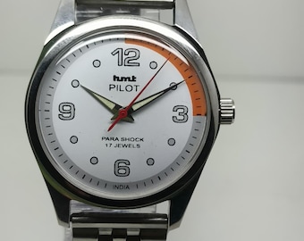 Reloj de pulsera vintage HMT Pilot mecánico de cuerda manual con esfera blanca y 17 joyas para hombre