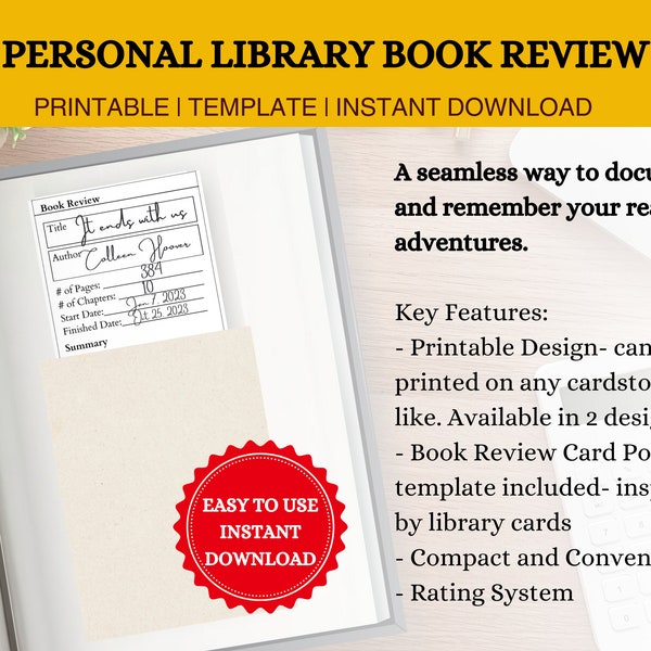 Printable Book Review Bookmark, Bookmark, Book Review, Booktok, Bookish, Book Rating, Downloadable, Printable Bookmarks, Personal Library